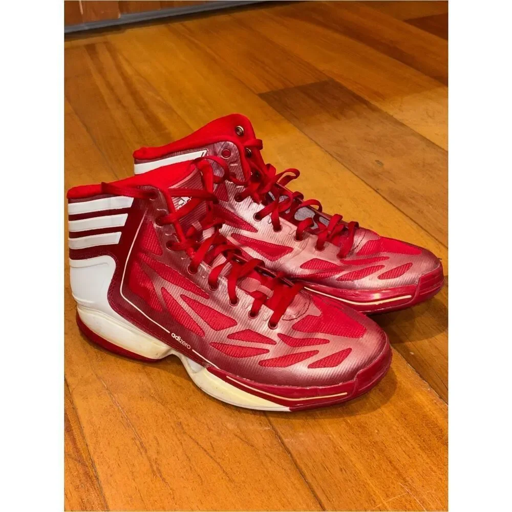 adidas adizero Red and White High-Top Basketball Shoes size 6.5